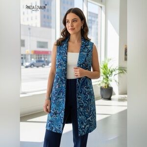 Pineda Covalin Blue Patterned Women's Long Vest size S